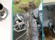 Three common home flooding causes on the Central Coast: a burst flexi hose, a blocked stormwater drain, and a leaking hot water system